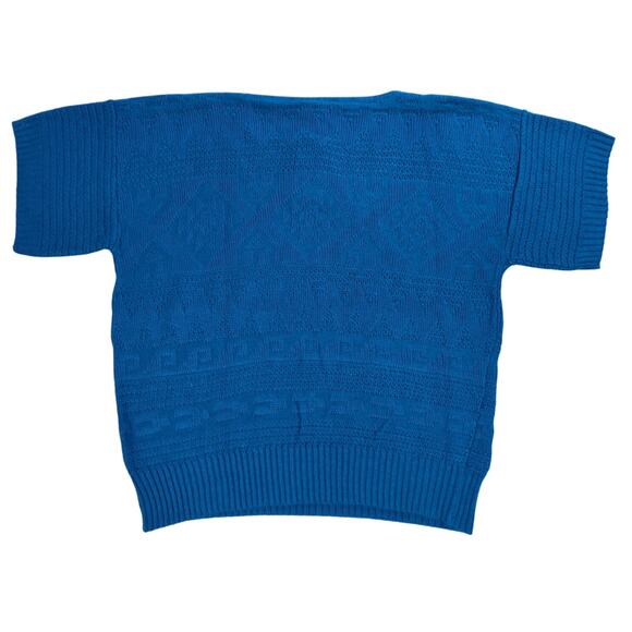 VTG Keneth Too Sweater Womens M Blue Short Sleeve Textured Knit USA 80s Retro - Picture 8 of 9